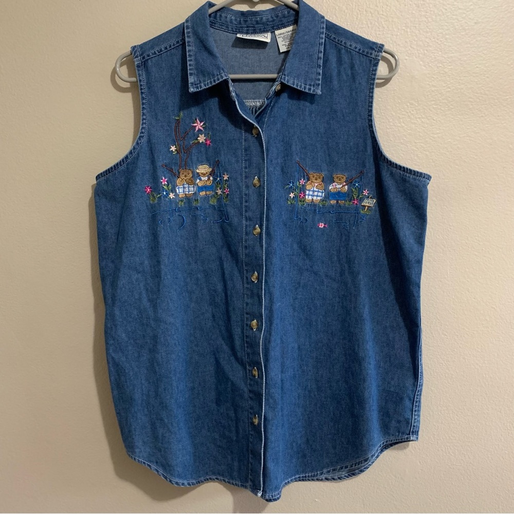 Vintage Embroidered Bear Denim Shirt